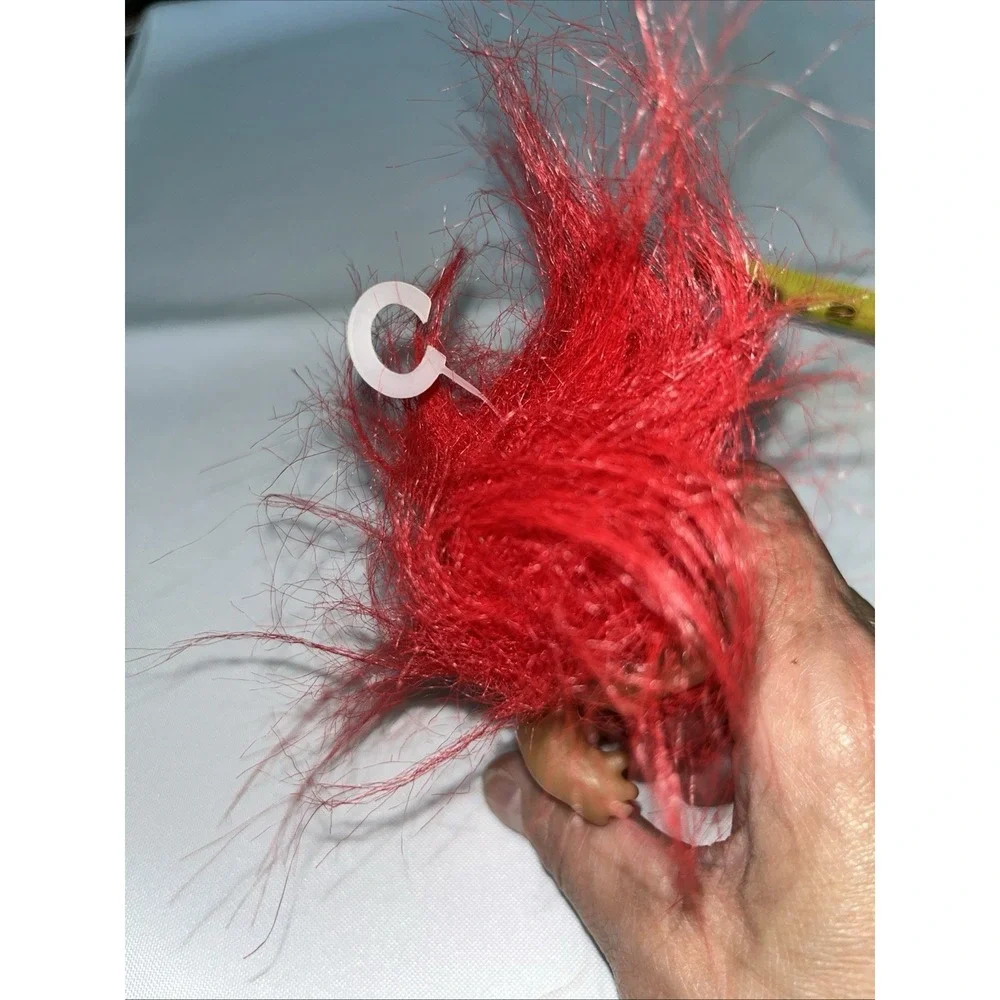 Vintage 1985 DAN Troll Doll 3' Red Hair Amber Eyes No Clothes Plastic Tag Loop